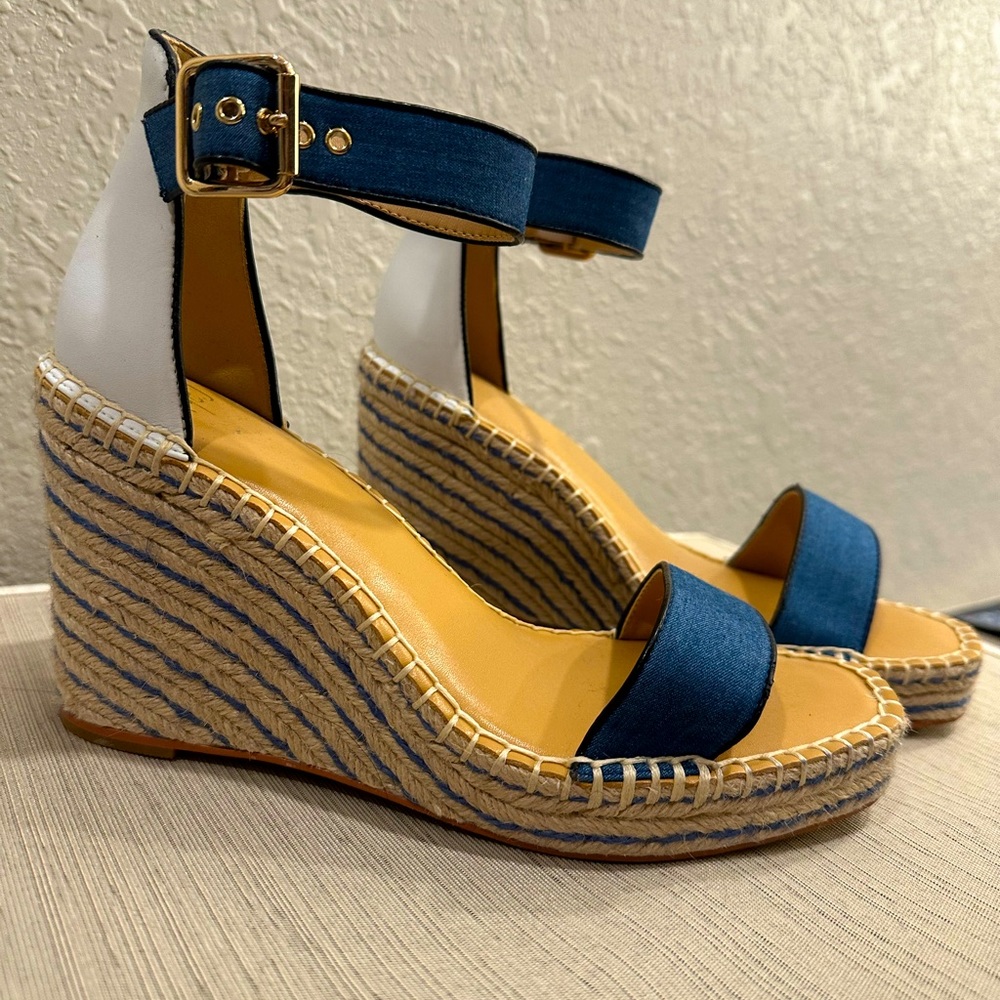 Denim and string wedges